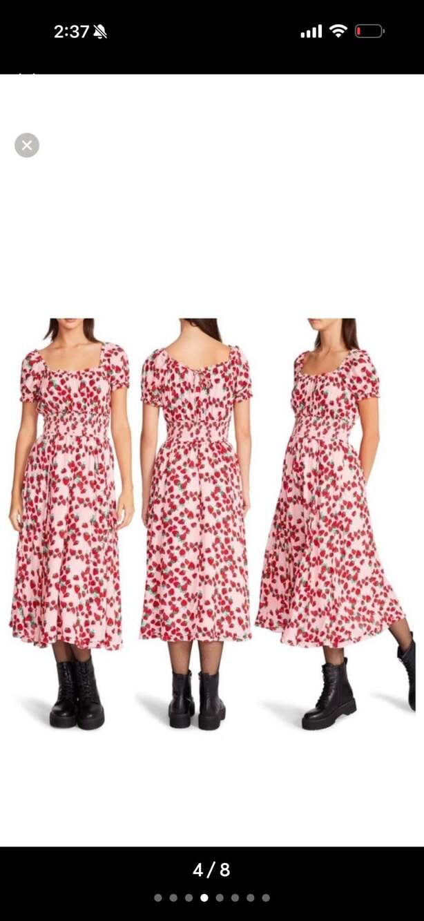 Betsey Johnson Strawberry Print Smocked Midi Dress